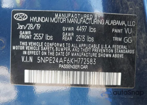 2019 Hyundai Sonata Se из США, поврежденный, VIN 5NPE24AF6KH772583